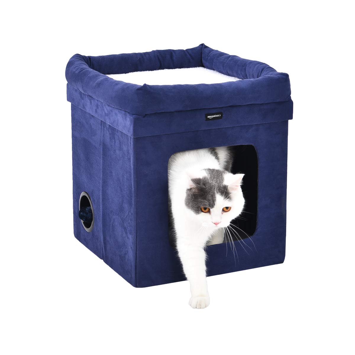 AmazonBasics 可摺疊立方貓窩|15 × 15 × 17吋・藍色